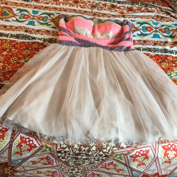 cream, pink, and purple sequin homecoming dress - Picture 1 of 4